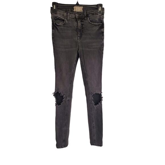 Women's Free People Dark Grey/Faded Black Distressed Skinny Jeans | Size 27 - Picture 1 of 9